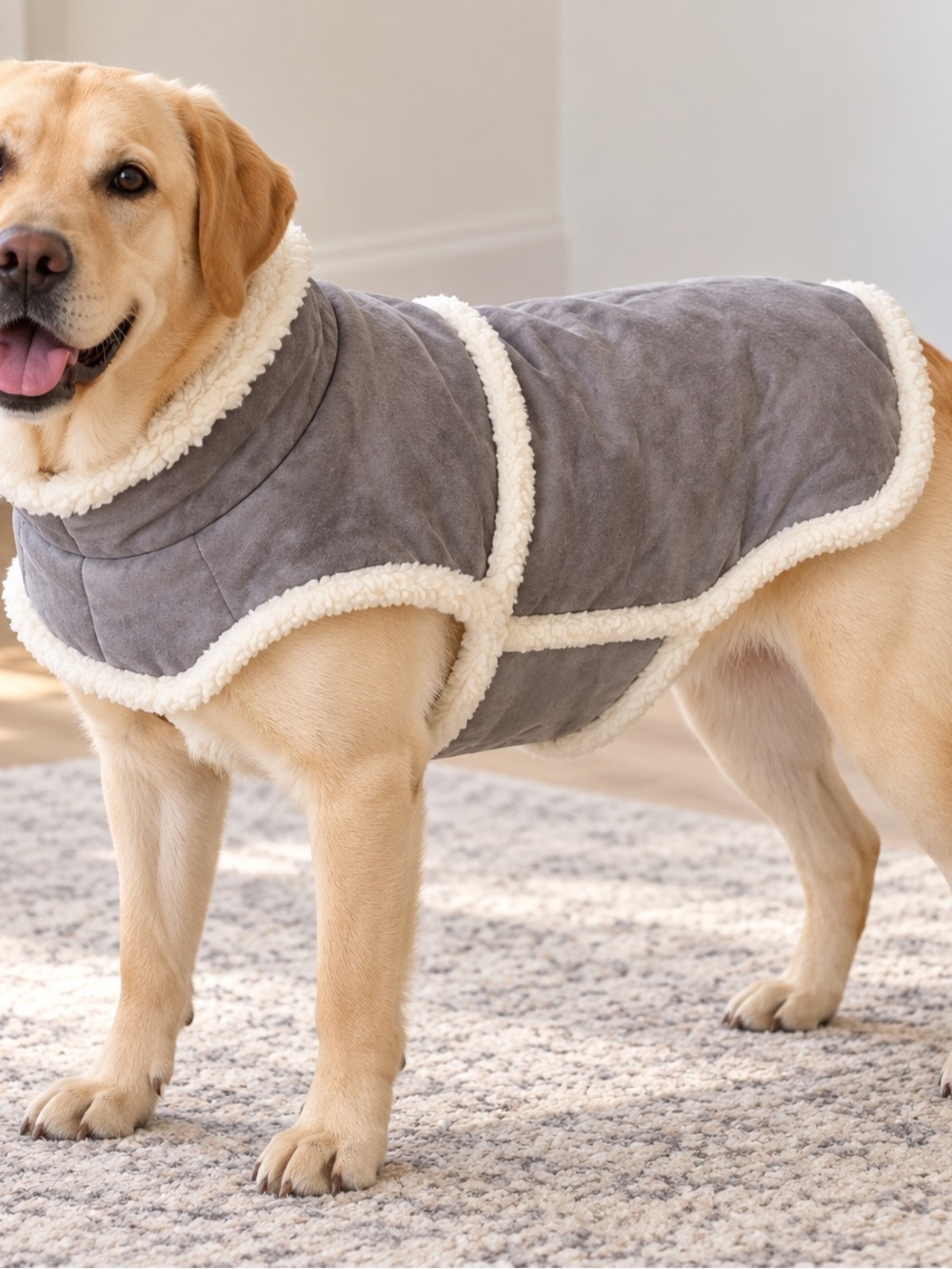 Plush Gray Sherpa-Trim Dog Vest size XL